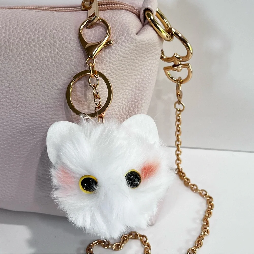 White and Pink Cat 🐈 Bag Charm Keychain Accessory